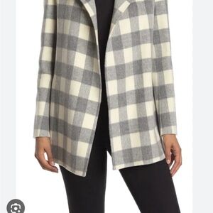 Theory Sileena Buffalo Gray and Cream wool/cashmere blend Plaid coat size small